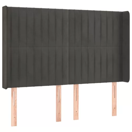 Sötétszürke bársony fejtámla szárnyakkal 147x16x118/128 cm