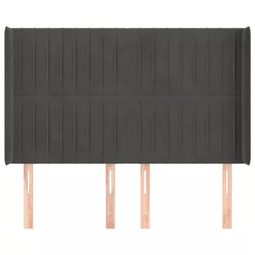 Sötétszürke bársony fejtámla szárnyakkal 147x16x118/128 cm