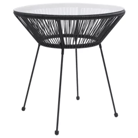 Fekete rattan és üveg kerti étkezőasztal Ø70 x 74 cm