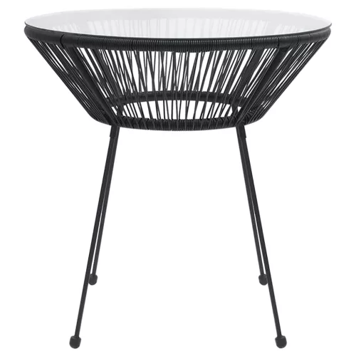 Fekete rattan és üveg kerti étkezőasztal Ø70 x 74 cm
