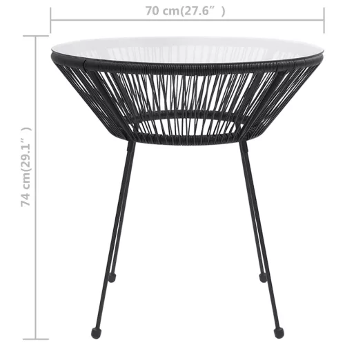 Fekete rattan és üveg kerti étkezőasztal Ø70 x 74 cm