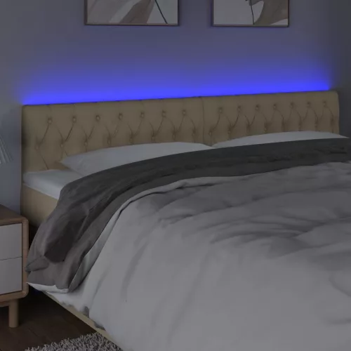 Krémszínű szövet LED-es fejtámla 200x7x78/88 cm