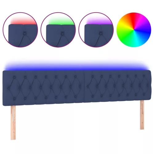 Kék szövet LED-es fejtámla 200x7x78/88 cm