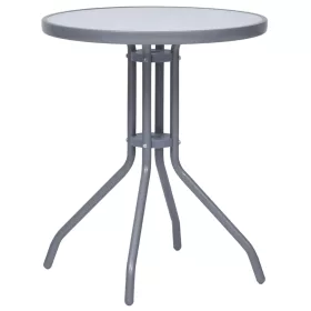 Világosszürke acél és üveg kerti asztal 60 cm