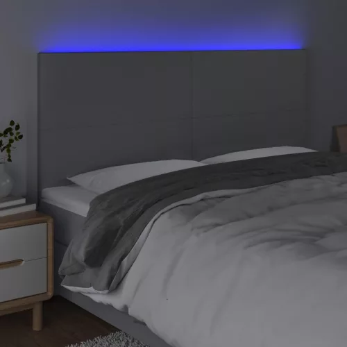 Világosszürke szövet LED-es fejtámla 160x5x118/128 cm