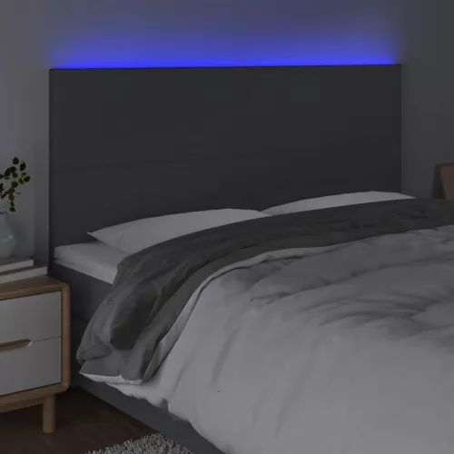 Sötétszürke szövet LED-es fejtámla 160x5x118/128 cm
