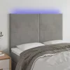 Világosszürke bársony LED-es fejtámla 144x5x118/128 cm