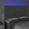 Világosszürke bársony LED-es fejtámla 144x5x118/128 cm