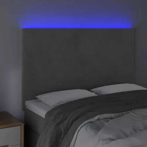 Világosszürke bársony LED-es fejtámla 144x5x118/128 cm