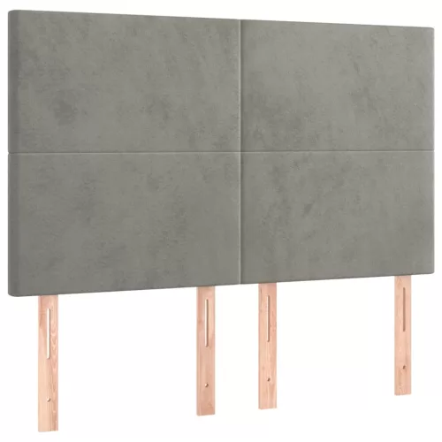 Világosszürke bársony LED-es fejtámla 144x5x118/128 cm