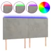 Világosszürke bársony LED-es fejtámla 160x5x118/128 cm
