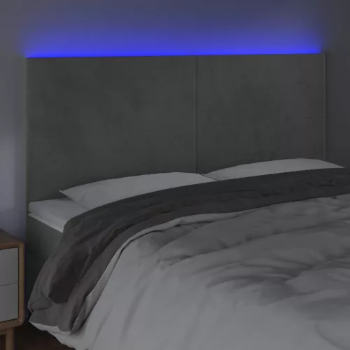 Világosszürke bársony LED-es fejtámla 160x5x118/128 cm