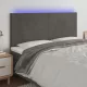 Sötétszürke bársony LED-es fejtámla 160x5x118/128 cm