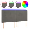 Sötétszürke bársony LED-es fejtámla 160x5x118/128 cm
