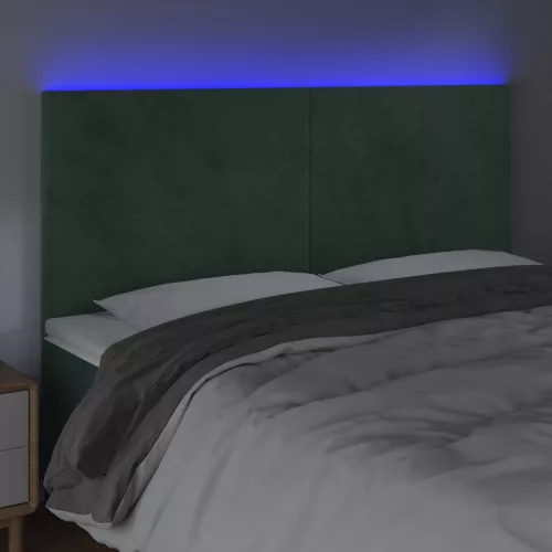 Sötétzöld bársony LED-es fejtámla 160x5x118/128 cm