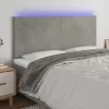 Világosszürke bársony LED-es fejtámla 180x5x118/128 cm