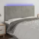 Világosszürke bársony LED-es fejtámla 180x5x118/128 cm
