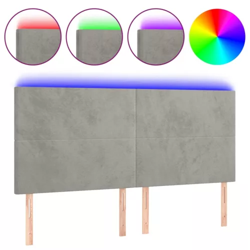 Világosszürke bársony LED-es fejtámla 180x5x118/128 cm
