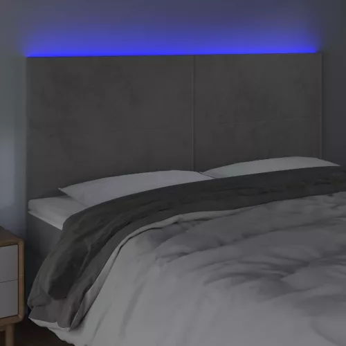 Világosszürke bársony LED-es fejtámla 180x5x118/128 cm