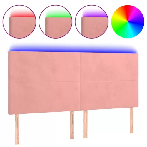 Rózsaszín bársony LED-es fejtámla 180x5x118/128 cm
