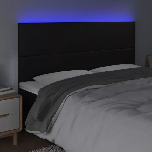 Fekete műbőr LED-es fejtámla 160x5x118/128 cm