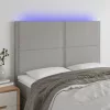 Világosszürke szövet LED-es fejtámla 144x5x118/128 cm