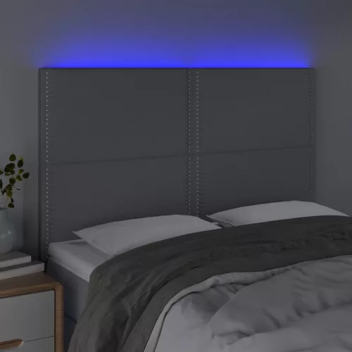 Világosszürke szövet LED-es fejtámla 144x5x118/128 cm