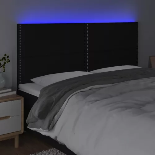 Fekete szövet LED-es fejtámla 200x5x118/128 cm
