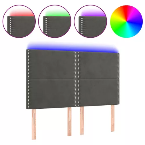 Sötétszürke bársony LED-es fejtámla 144x5x118/128 cm