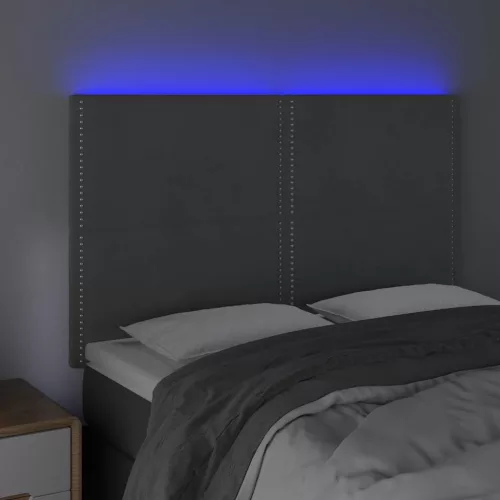 Sötétszürke bársony LED-es fejtámla 144x5x118/128 cm