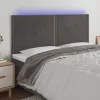 Sötétszürke bársony LED-es fejtámla 200x5x118/128 cm