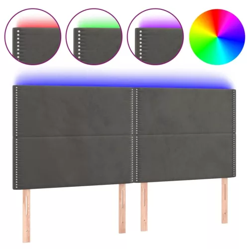 Sötétszürke bársony LED-es fejtámla 200x5x118/128 cm