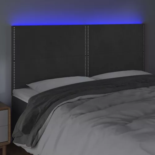Sötétszürke bársony LED-es fejtámla 200x5x118/128 cm