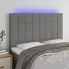 Sötétszürke szövet LED-es fejtámla 144x5x118/128 cm