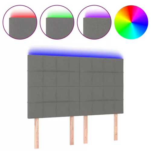 Sötétszürke szövet LED-es fejtámla 144x5x118/128 cm
