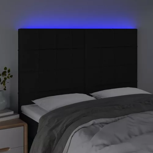 Fekete szövet LED-es fejtámla 144x5x118/128 cm
