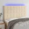 Krémszínű szövet LED-es fejtámla 144x5x118/128 cm