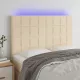 Krémszínű szövet LED-es fejtámla 144x5x118/128 cm