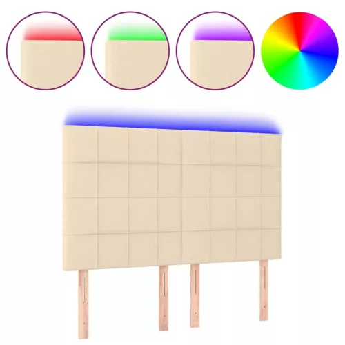 Krémszínű szövet LED-es fejtámla 144x5x118/128 cm