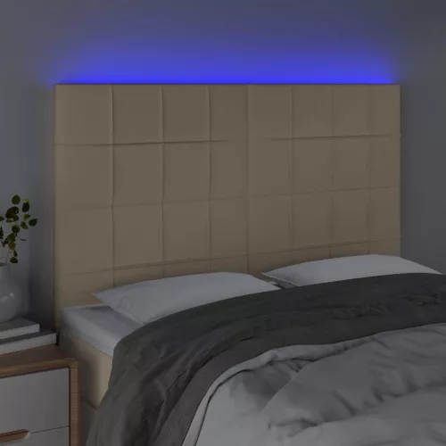 Krémszínű szövet LED-es fejtámla 144x5x118/128 cm