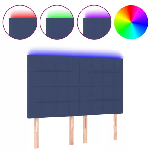Kék szövet LED-es fejtámla 144x5x118/128 cm