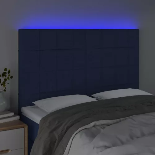 Kék szövet LED-es fejtámla 144x5x118/128 cm