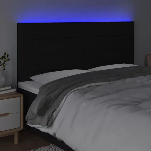Fekete szövet LED-es fejtámla 180x5x118/128 cm