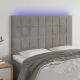 Világosszürke bársony LED-es fejtámla 144x5x118/128 cm