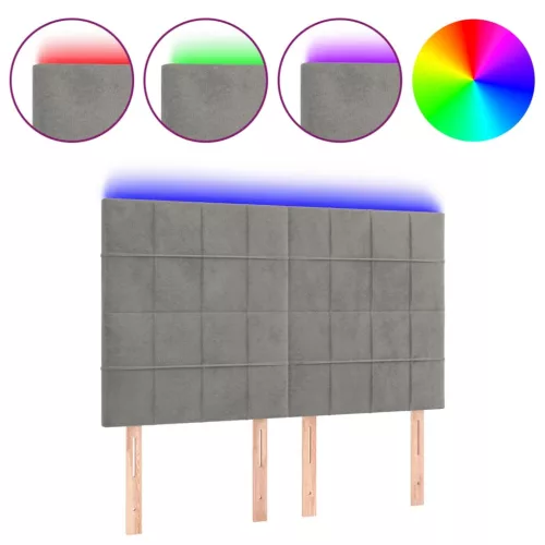 Világosszürke bársony LED-es fejtámla 144x5x118/128 cm