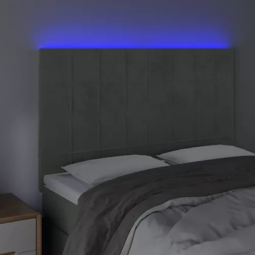 Világosszürke bársony LED-es fejtámla 144x5x118/128 cm