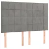 Világosszürke bársony LED-es fejtámla 144x5x118/128 cm