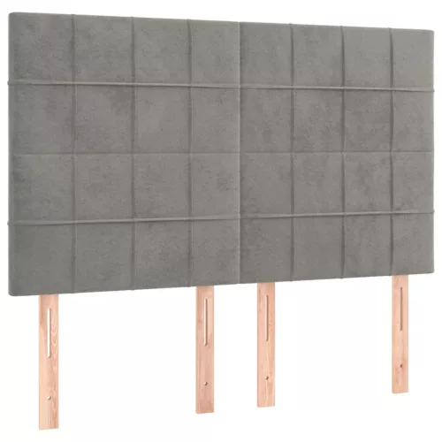 Világosszürke bársony LED-es fejtámla 144x5x118/128 cm