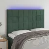 Sötétzöld bársony LED-es fejtámla 144x5x118/128 cm