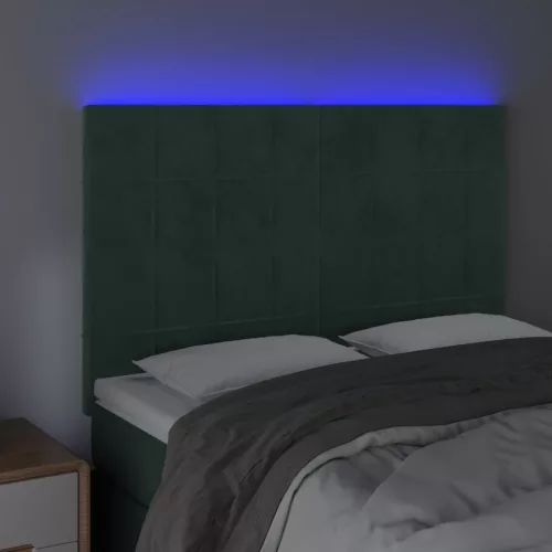 Sötétzöld bársony LED-es fejtámla 144x5x118/128 cm
